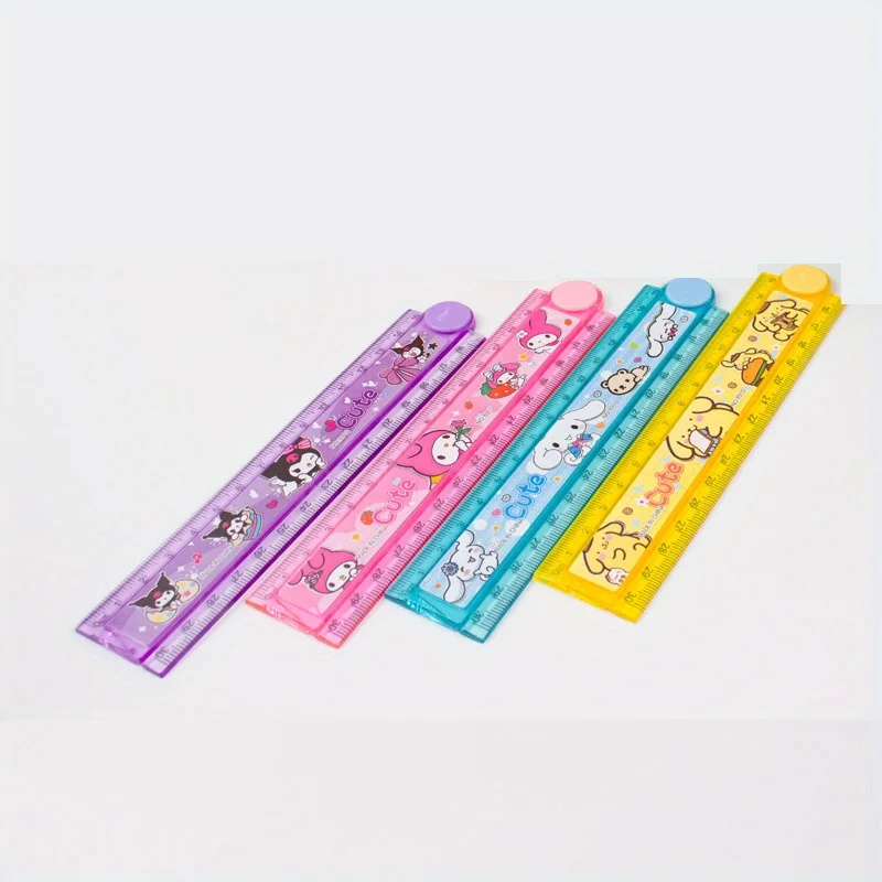 1 Pc Cartoon-Themed Folding Ruler 12-Inch Plastic Straight Edge With Creative Wave Design For Drawing And Geometry