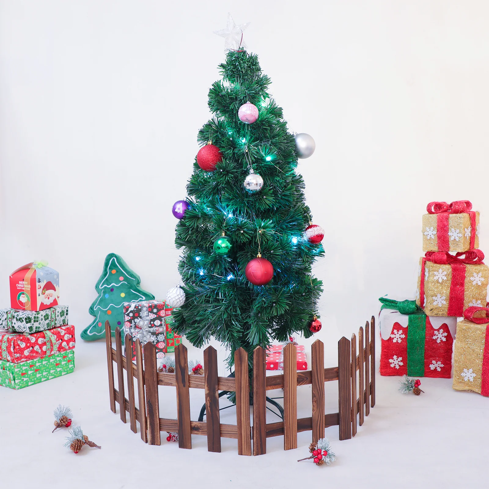 

1.2M Wooden Picket Fence Miniature Decorative For Christmas Xmas Tree Garden Wedding Party Carbonized Small Size Mini Fence For