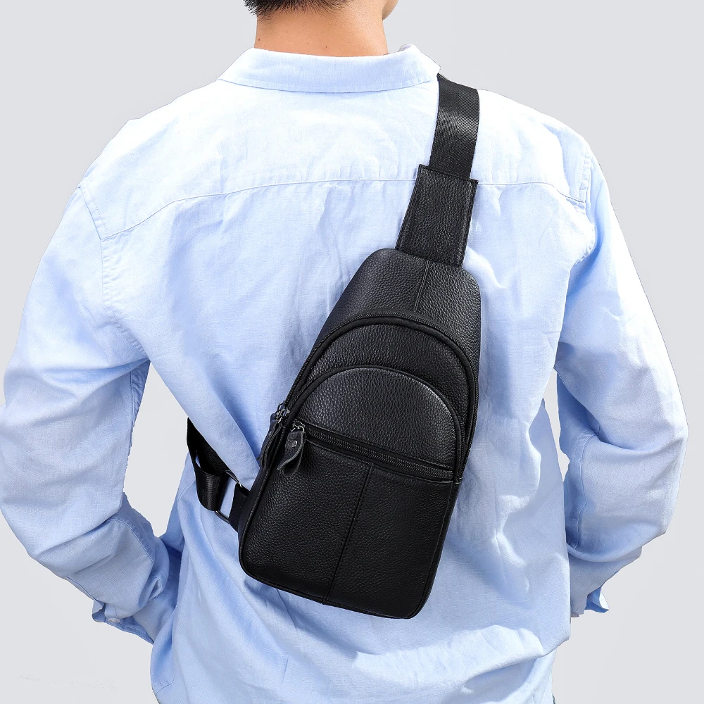 WESTAL-Bolso de pecho de cuero para hombre, Mochila pequeña de carga, bolso de hombro para teléfono, paquete de pecho deportivo para exteriores,