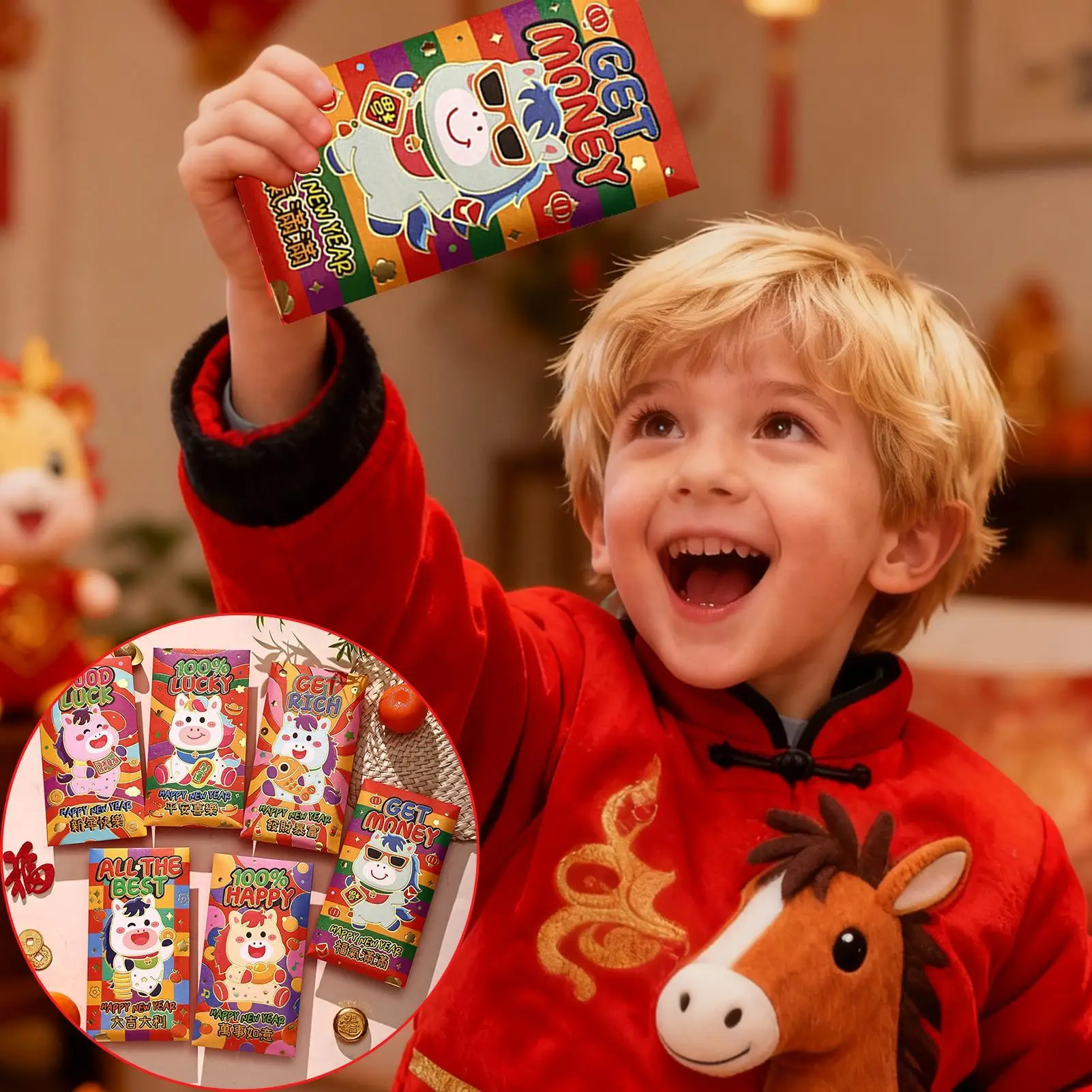 مغلفات السنة القمرية الجديدة 2026 احتفال بالعطلات، مظاريف حمراء للعام القمري الجديد الصيني للأطفال والكبار والأصدقاء العائليين