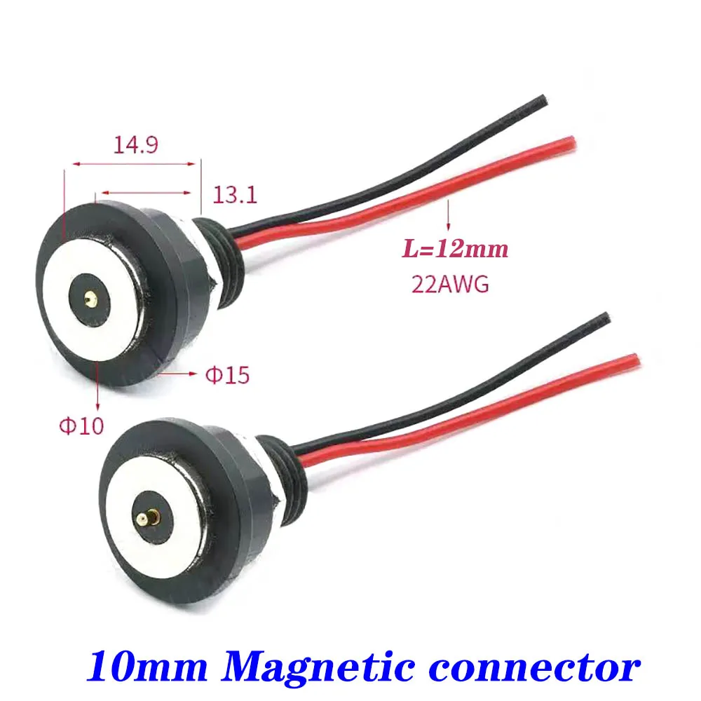 5pcs Magnetic Circular PogoPin Connector 2A Male Female Metal Spring Loaded 1 Pin DC Power Charger 22AWG Wire M12 Threaded