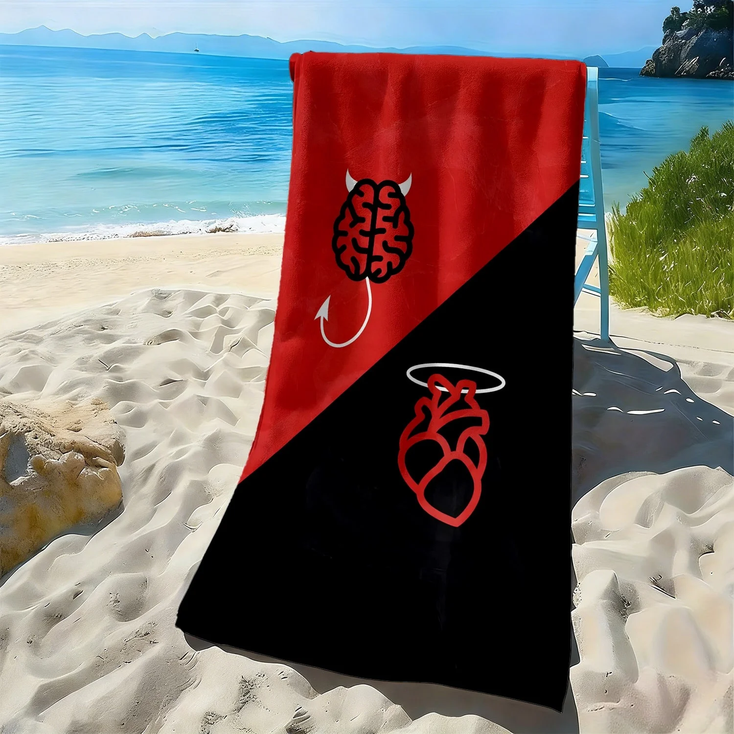 Demon and Angel Pattern polyester microfiber beach towel is highly absorbent, suitable for swimming and beach outings