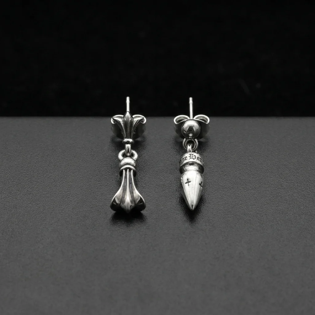 

Punk sterling silver bullet earrings, personalized trendy eardrops, Japanese and Korean hip-hop style all-silver stud earrings