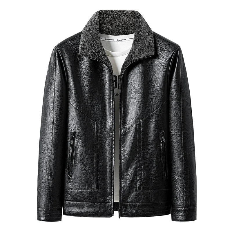 New fashion casual fur fur one warm leather coat Jacket autumn and winter thickened and fleece men's leather clothes