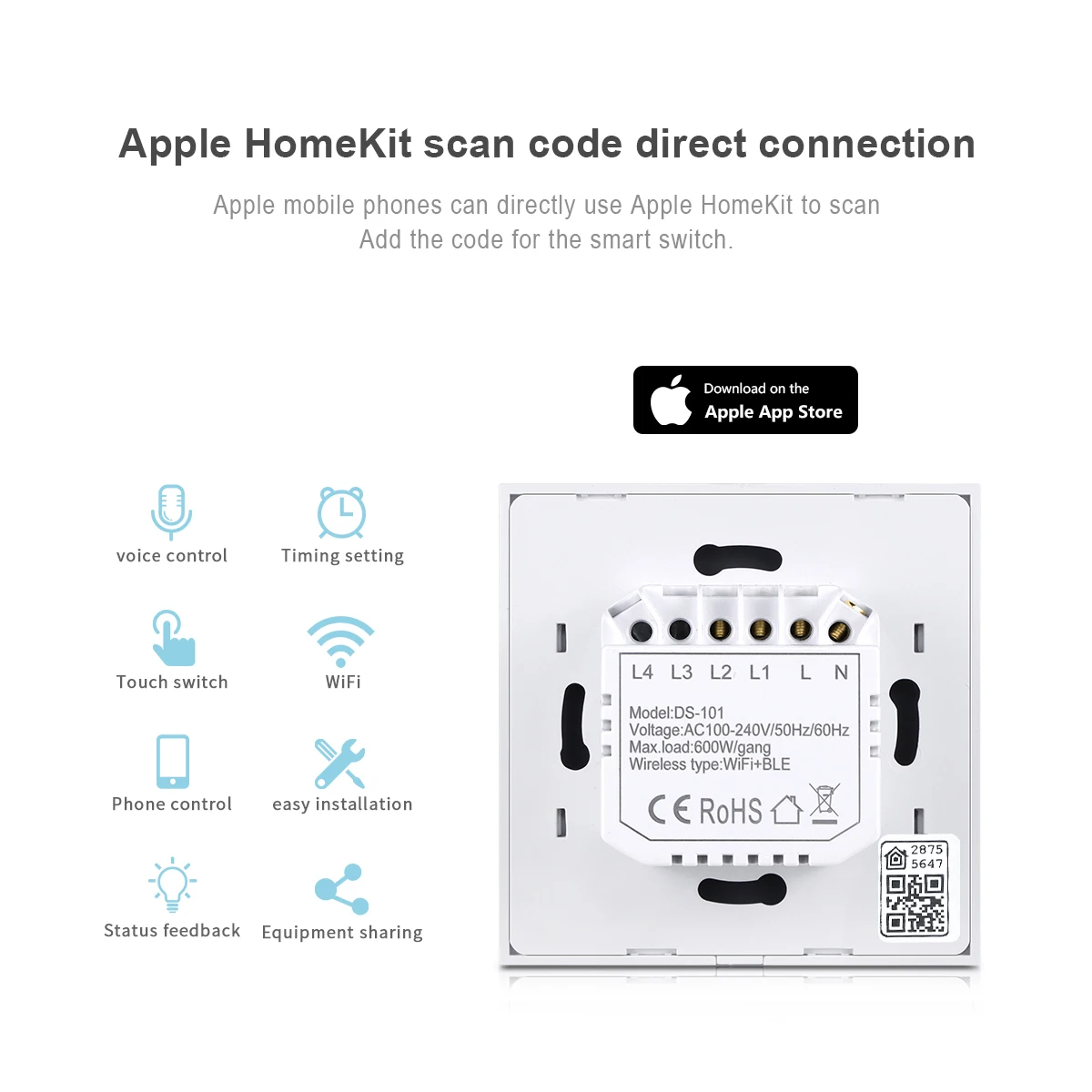 Wifi Switch Glass Panel Touch Switch AC 220V 110V LED Lamp Smart Switch works for Apple Homekit Home APP Neutral Or No Neutral