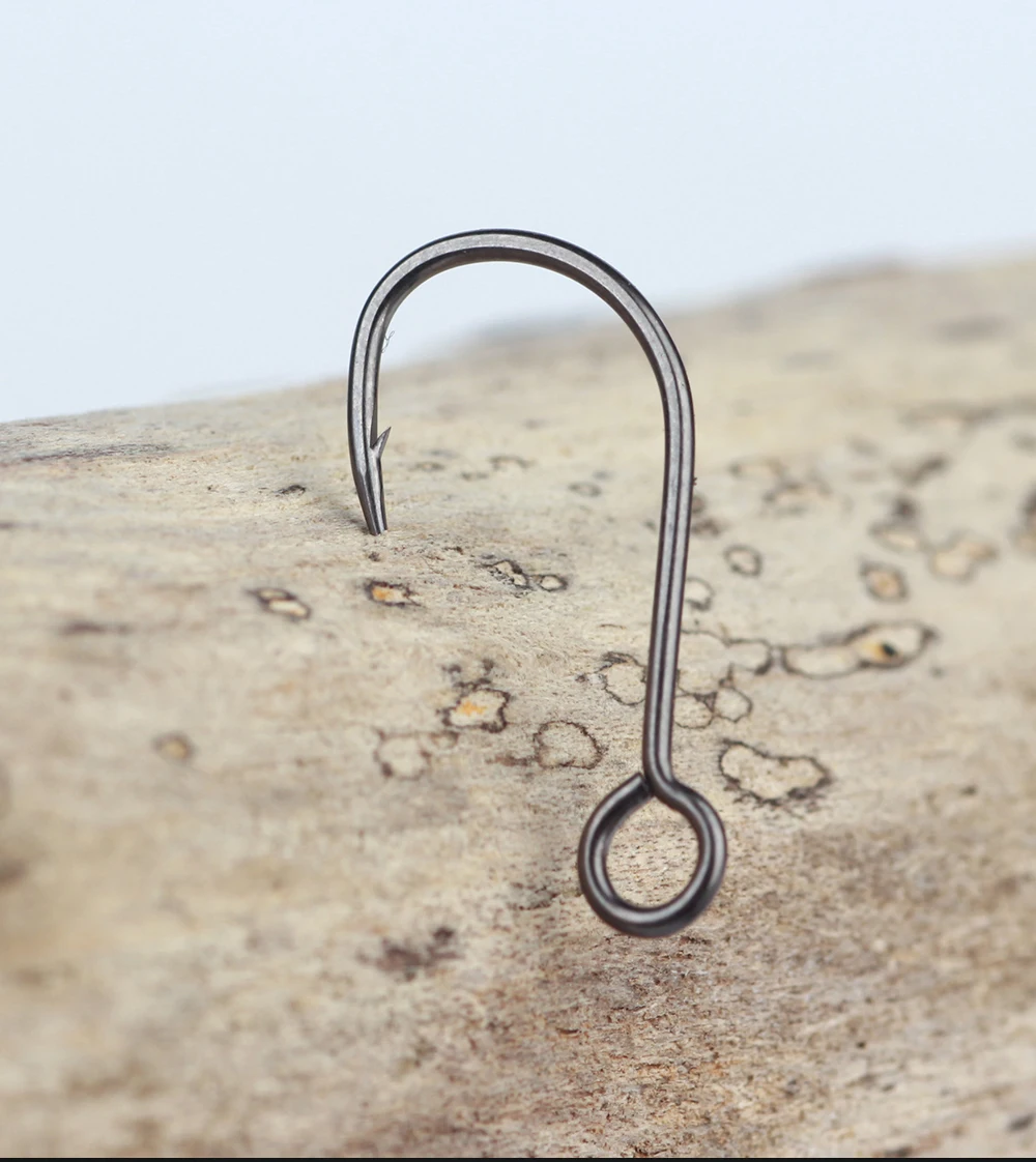 NGB 20 Stück Angelhaken mit Widerhaken, Angelzubehör, Großes Auge, Scharfe Einzelhaken aus Hochkarbon-Stahl, Karpfenzubehör – Detail 11