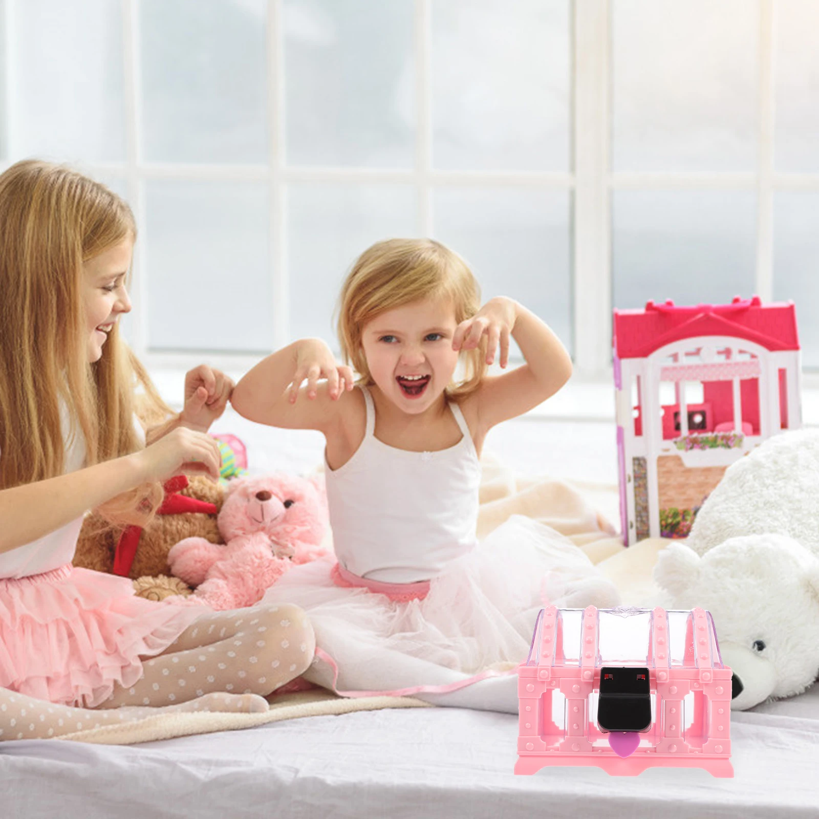 

Children's Diamond Crystal Storage Box Girls Toys Case Clear+lock+box Pink Chest for Kid Jewelry Desktop