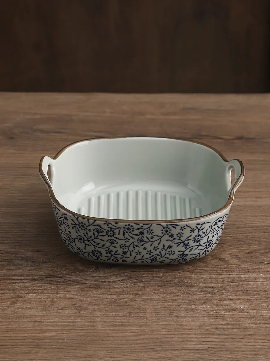 7-inch Ceramic Double Ear Baking Bowl Air Fryer Special Bowl Oven Vessel Square Baking Tray Ice Bowl
