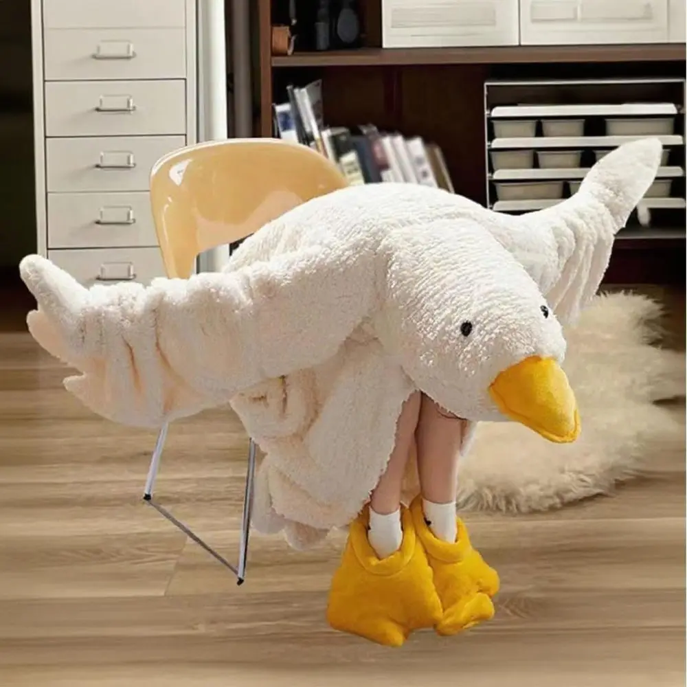 Soft Coral Fleece Big White Goose Onesie Pajamas Cartoon Windproof Cosplay Costume Sleep Dress Texture Thicken Nightgown