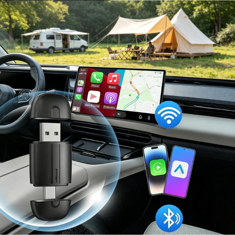 2026 NEW 2 in 1 Wireless CarPlay and Android Auto Adapter Wired to Wireless Converter for Automotive Vehicle