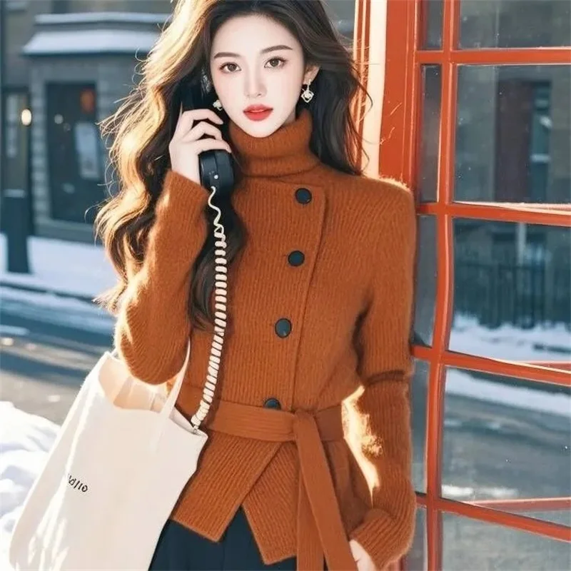 

Unique And Chic Western-style Orange Base Shirt Women Autumn Winter Western-style Inner Layer Slim And Versatile Knitwear Top