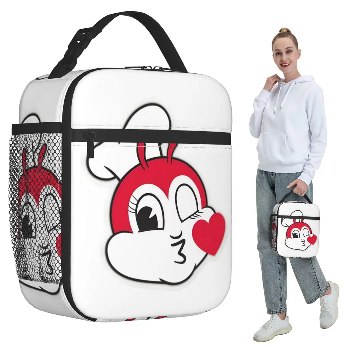 Jollibee Peeking With Heart From Mouth Filipino Insulated Lunch Bag for Kids School Cooler Thermal Food Box Tote Leakproof Lunch