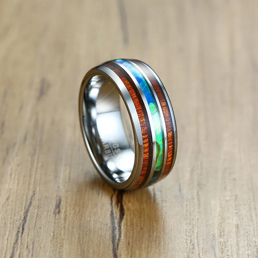 

8Mm Wood Grain Shell Ring Titanium Steel Durable Corrosion Resistant Finger Ring Stylish Jewelry For Wedding Party