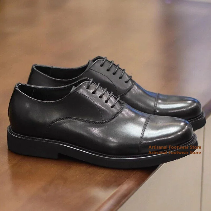 

Round Toe Lace-Up Derby Shoes Men's Shoes Resistant Formal Leather Shoes Black Business Leather Shoes Trendy Men's Shoes