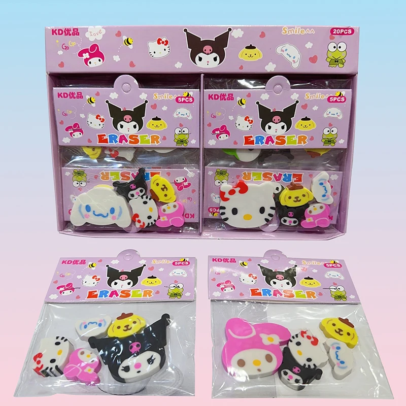 20bag Sanrio Anime Eraser Kawaii Hello Kitty Kuromi Cinnamoroll Pencil Eraser Student Stationery School Supplies Wholesale Kids