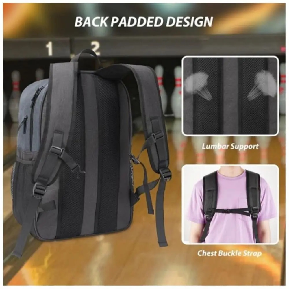 Large Capacity Bowling Backpack with Shoes Compartment Multi-pocket Bowling Ball Bag Foam Padded Bowling Tote Bag for Men Women
