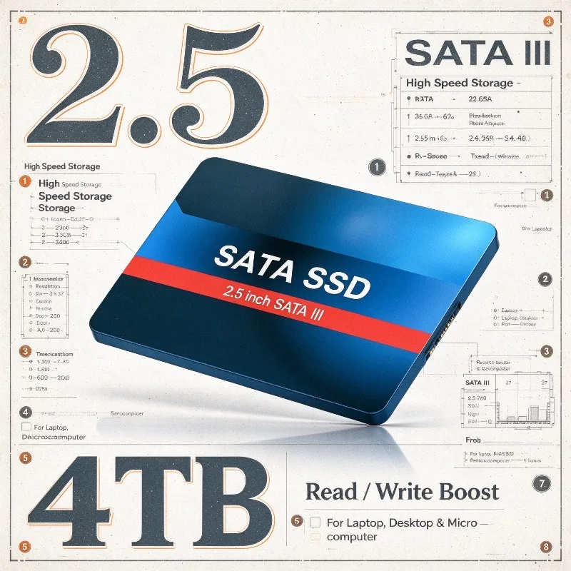 2TB 2.5 Inch SATA III SSD Internal Hard Drive SATA3 Solid State Disk High Speed Storage for Laptop Desktop Microcomputer