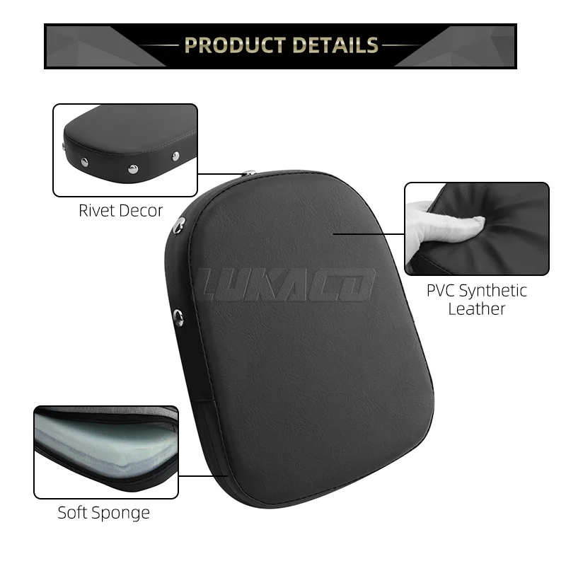 Universal Motorcycle Rear Pad Backrest Sissy Bar Leather Black Cushion For Harley Touring Yamaha Honda Suzuki Chopper Cruiser