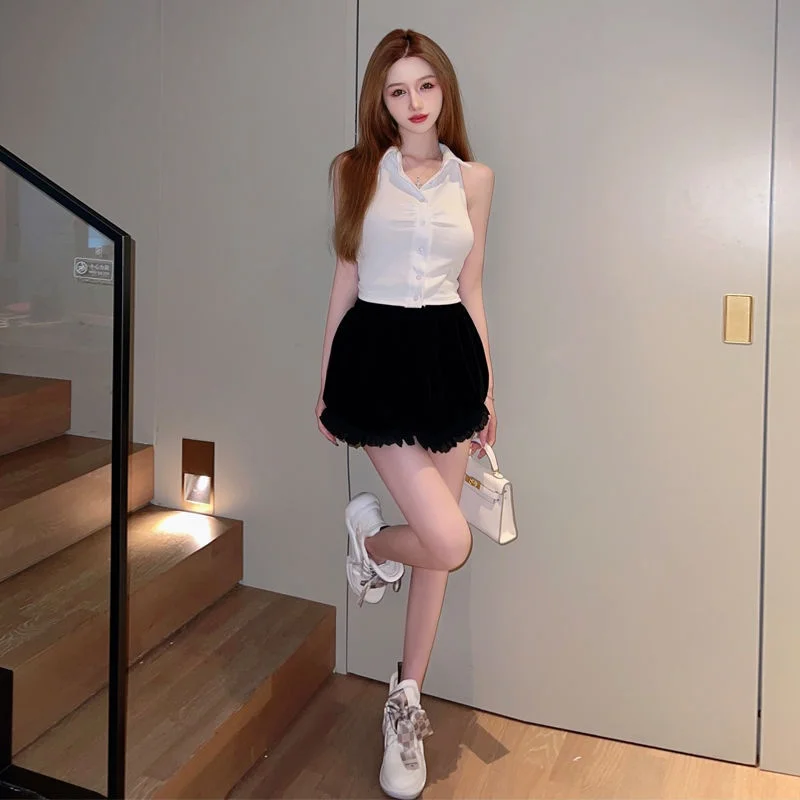 

Women's Ne Crop Top Strap Vest ort Sle Casual Wear Inner Match Sexy Girl Outfit Top round Ne H-ape Vest