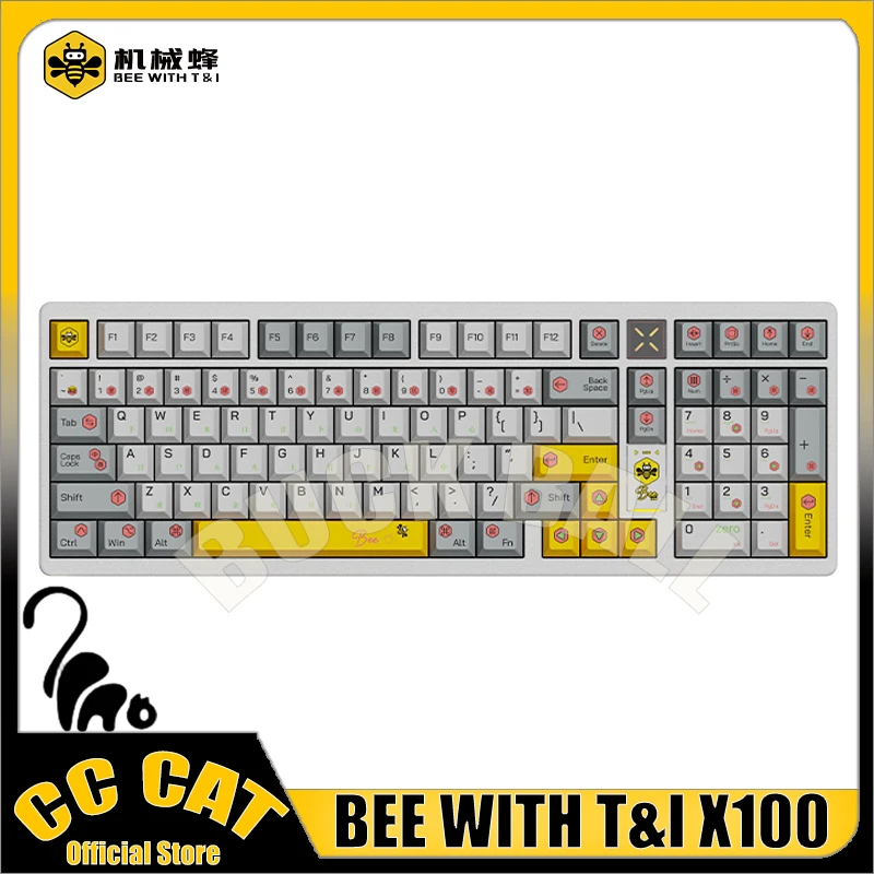 

BEE WITH T&I X100 Mechanical Keyboards Bluetooth Wireless Keyboard Aluminium Gasket 3mode Low latency Rgb Hot-Swap Game Keyboard