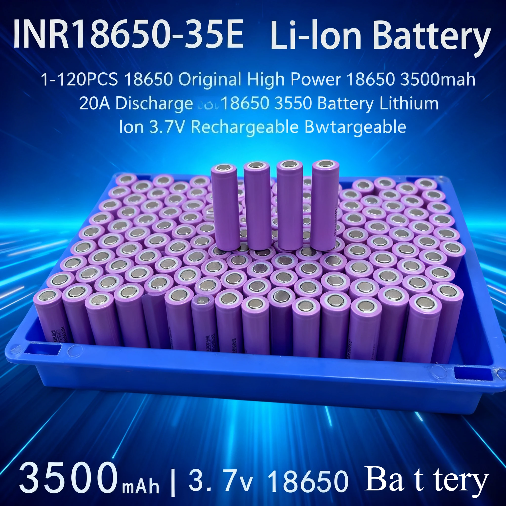 

3.7V 3500mAh Battery, 18650 Original 3.7V 35E Rechargeable Battery For Flashlight Portable Fan Razor Lithium Ion Battery