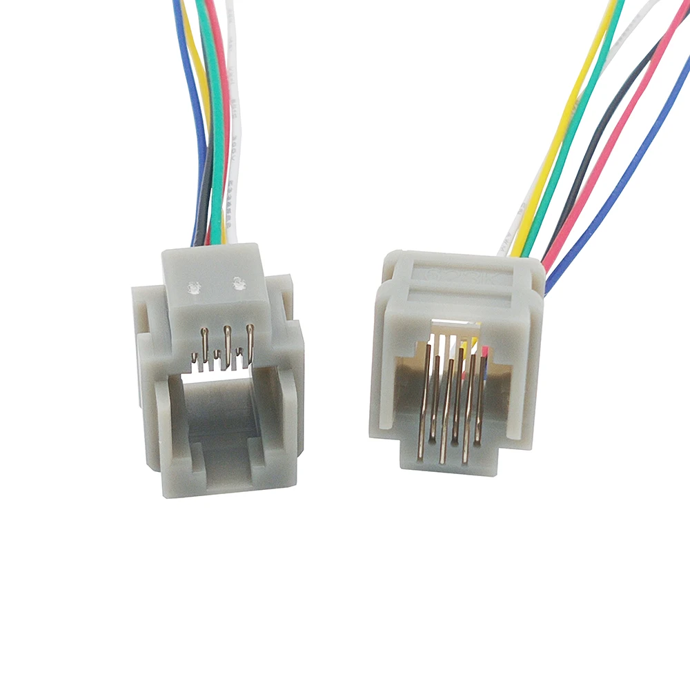20PCS 623K RJ12 Connector 6P6C socket with cable RJ11 Modular Plug Wire Female Line=150MM