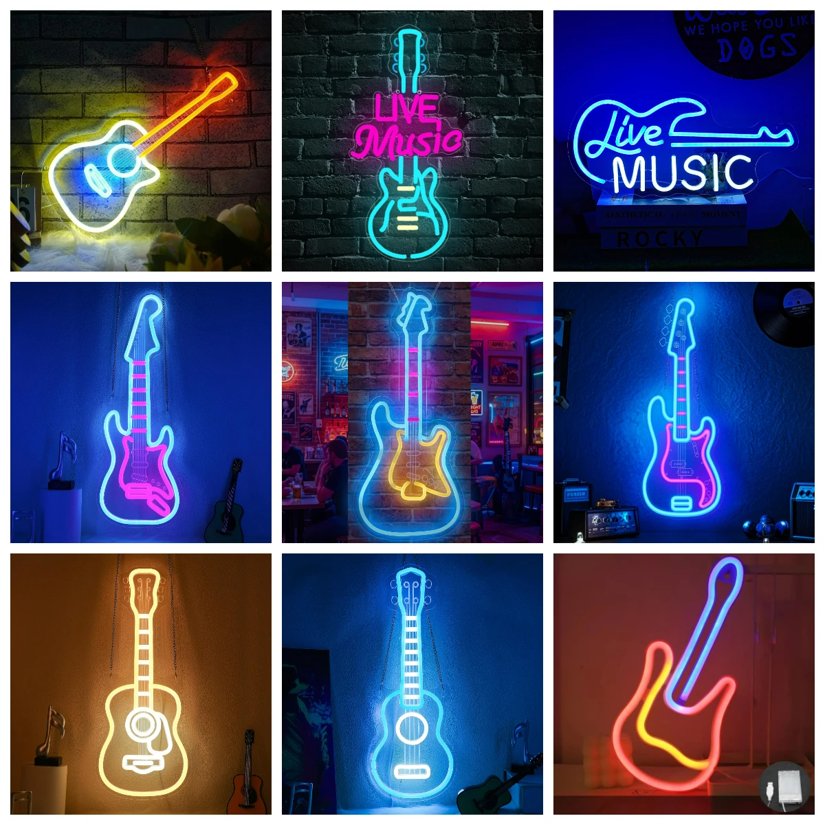Guitar LED Neon Sign Wall Hanging Neon Light For Music Studio Bedroom Game Room Bar Pub Wall Decor Music Lover Birthday Gift