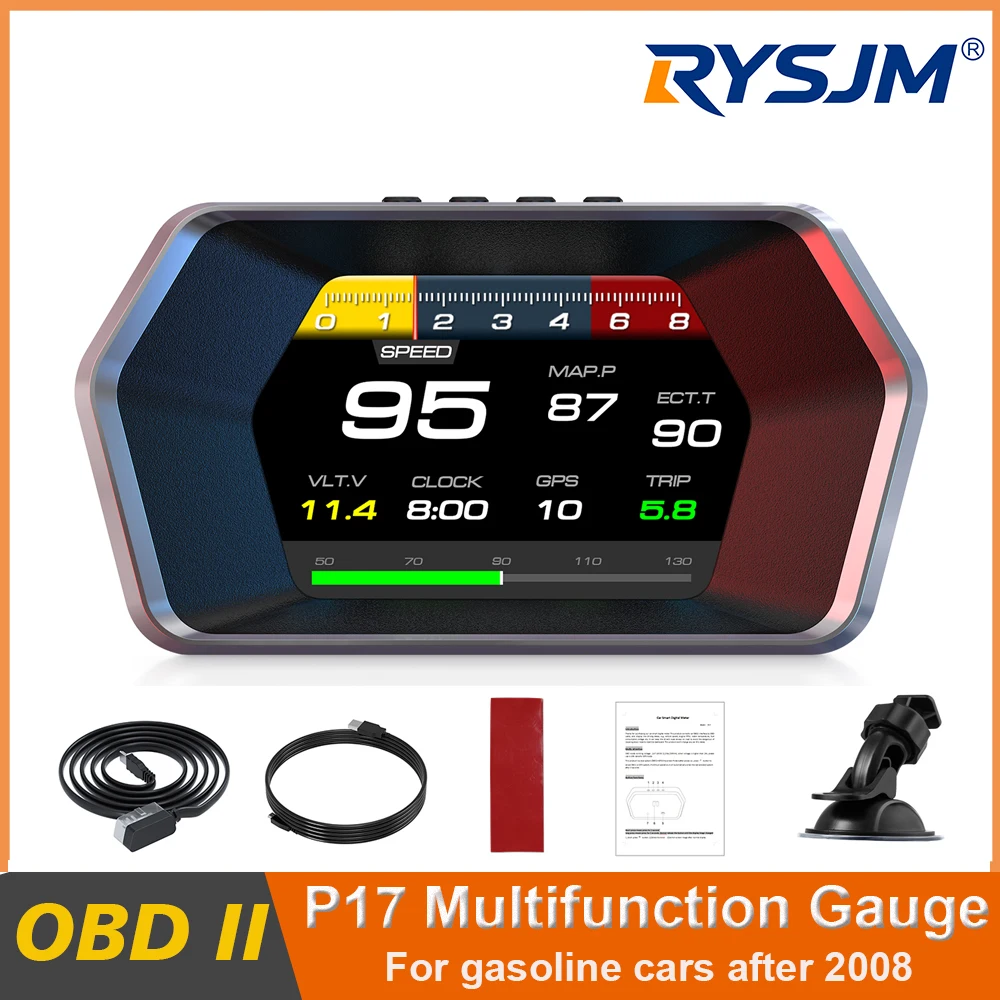 Car Hud Gauge P17 OBD Head Up Display On-board Diagnostics Computer Digital Speedometer/Water Temp /Voltage/RPM Alarm Projector