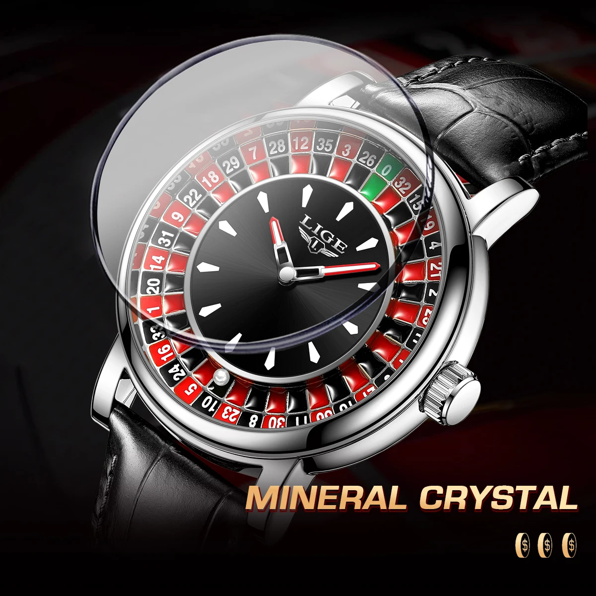 LIGE Quartz Man Watch Fashion Luxury Creative Roulette Game Dial Design Leather Casual Life Waterproof Watches for Men Gifts+Box image 3