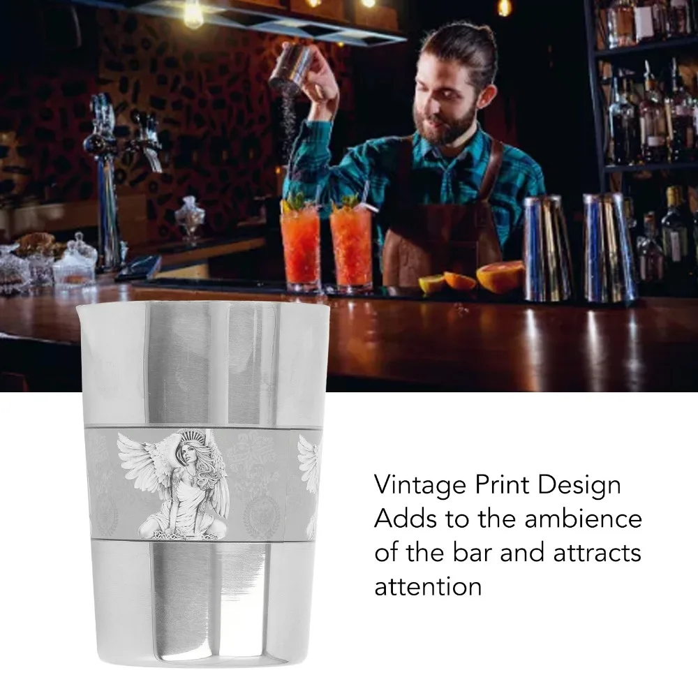 Professional 304 Stainless Steel Bartending Cup Vintage Print Multi Functional Bar Mixing Cup Rustproof Stirring Cup Bar