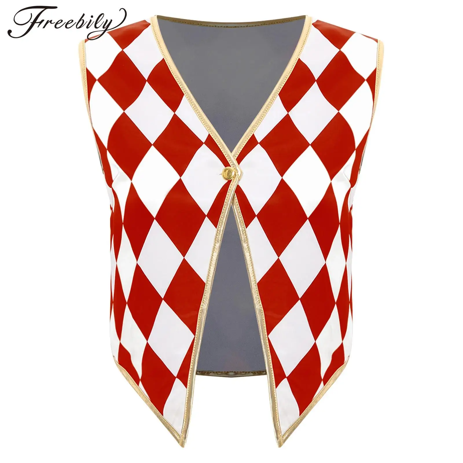 

Женский жилет циркового манежа на Хэллоуин с v-образным вырезом, клетчатый жилет, карнавальная тематическая вечеринка, нарядное платье, бальный клоун, карнавальный костюм