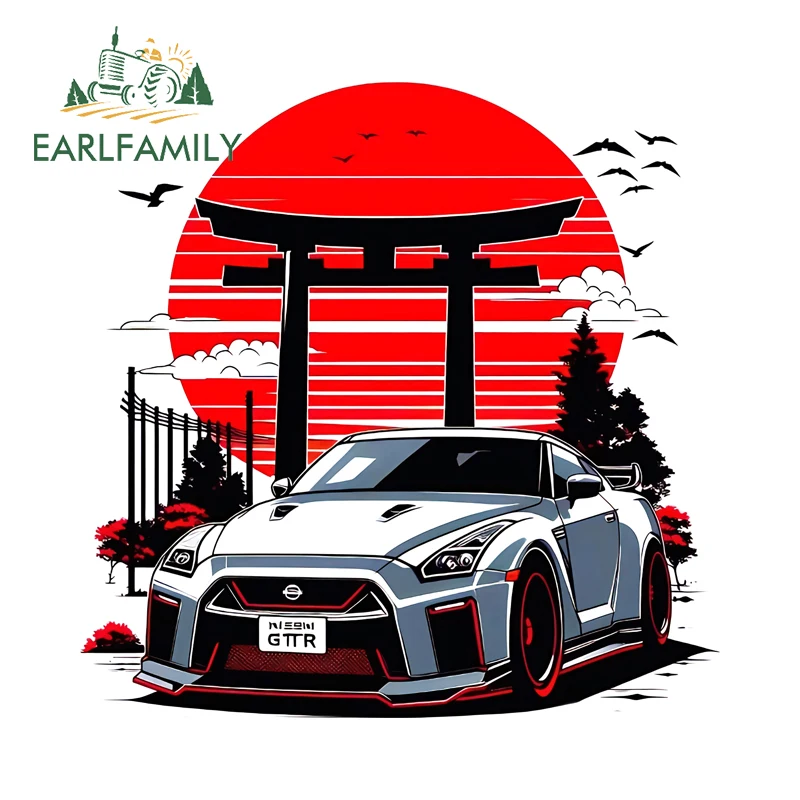 EARLFAMILY Japanese Landscape Redsun And Car Stickers Artistic Eye-Catching Windshield Bumpers Decals Camper Vinyl Scratch-Proof