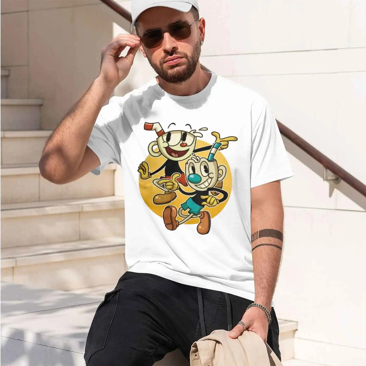 Cuphead & Mugman Retro Men's T Shirts Funny Tee Shirt Short Sve O Ne T-Shirts Plus Size Clothing 2026 New Model Men’s Short-slee
