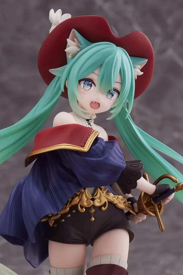 Original Taito Hatsune Miku Figure Wonderland Puss In Boots Anime Action Figurines Collection Model Statue Doll Toys Kid Gift