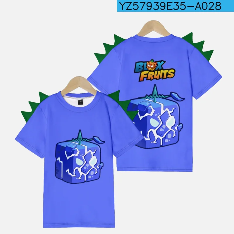 

Anime Summer Fashion New T-shirt 3D Blox Fruits Series Peripheral Children's Clothing Dinosaur Round Neck Short-sleeved T-shirt