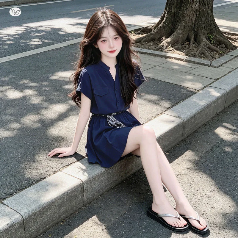 Girls' Chiffon Set Summer New Style 4-14 Year Old Korean V-neck Shirt T-shirt Three Leg Pants Shorts Two Piece Set 4
