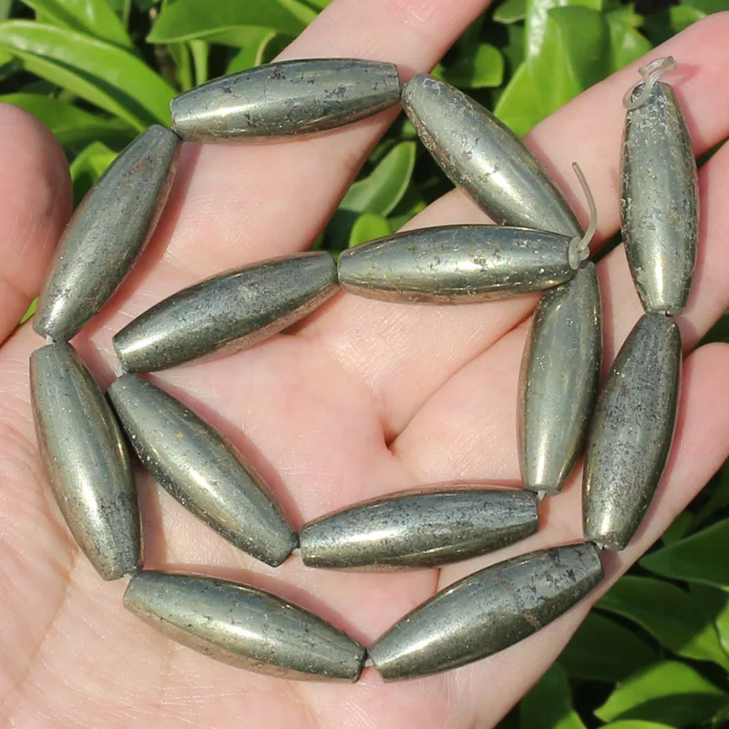 Natural Pyrite 10x30mm Oval Shape 13pcs, 15inch per strand,For DIY Jewelry Making !We provide mixed wholesale for all items!