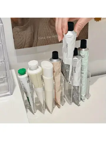 1pc Plastic Transparent 7-Slot Cosmetic Organizer Multi-Functional Makeup Holder Home Office Bathroom Dressing Table Sorting Box