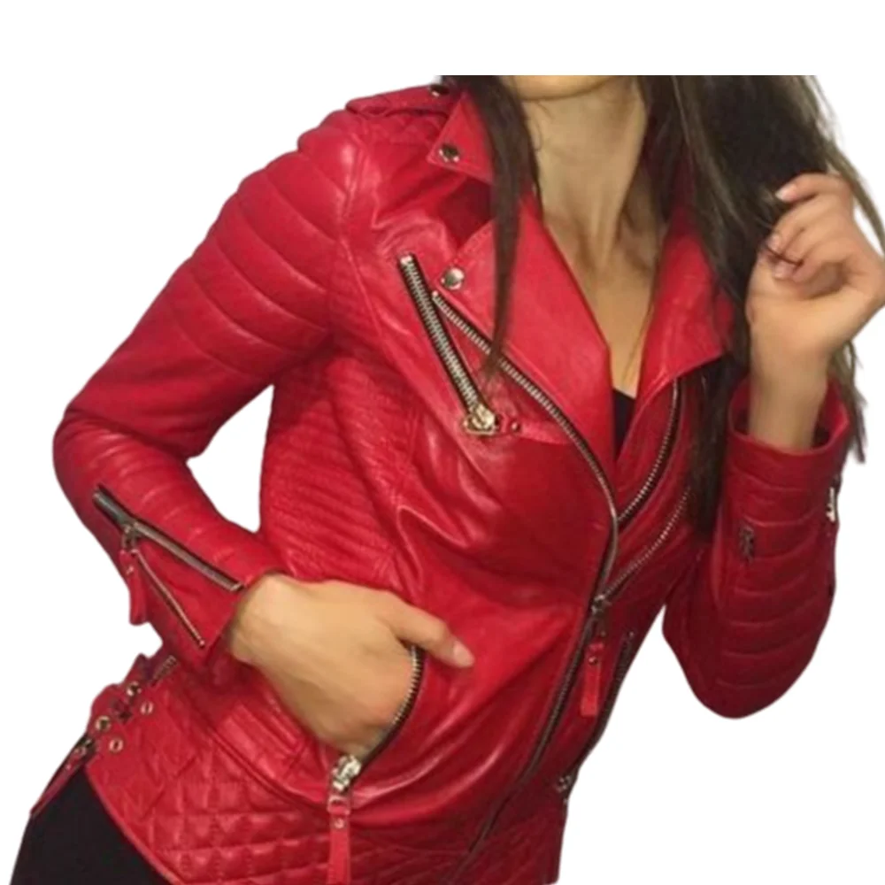 Womens Leather Jacket Quilted Red Boda Lamb Skin Designer Fashion Coat Genuine Leather High-grade Windbreaker