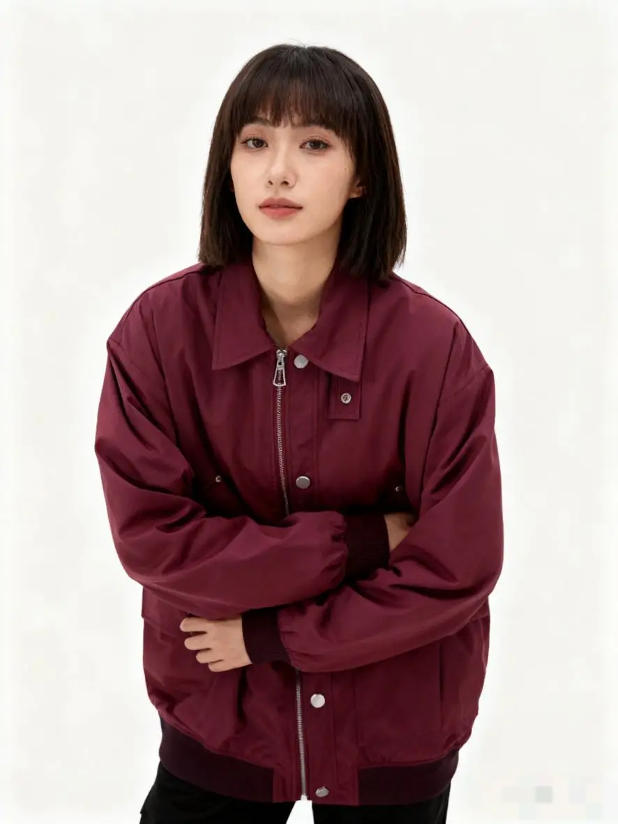 سترات بومبر سترة نسائية داخل جيوب خريفي شبكي بألواح حزام خصر احترافي حديث OL Cleanfit بسيط غير رسمي #4