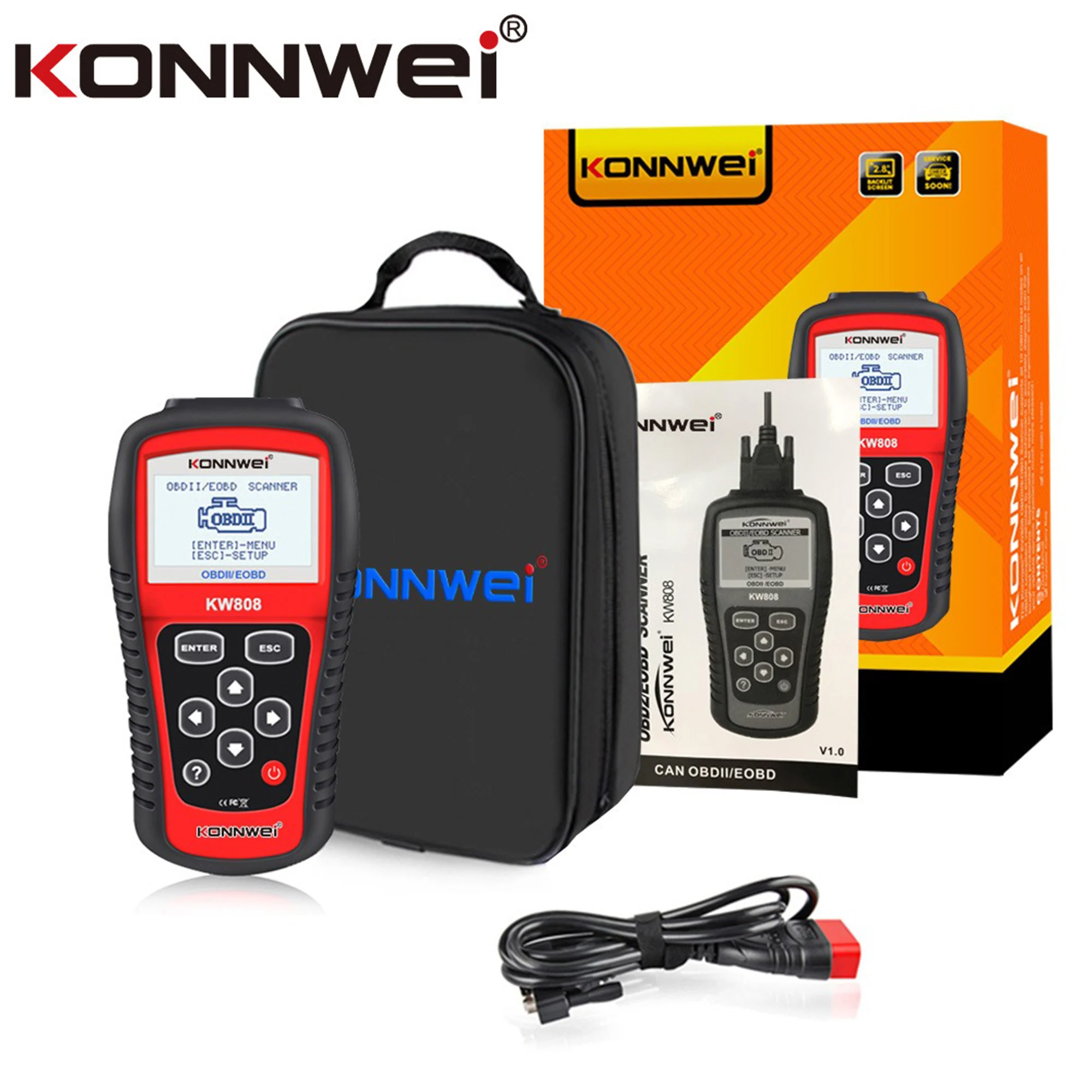 KONWEI KW808 Automotive Engine Fault Code Analyzer Supports All OBDII Compliant Vehicles Nine OBDII Test Modes 2.8’’Large Screen