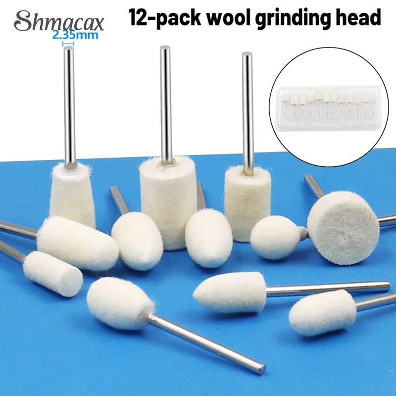 12 Pcs Wool Polishing Head 2.35mm Shank For Ladies Nails Felt Bobs Engraver Abrasive Tools Grinding Rotary Drill Bit