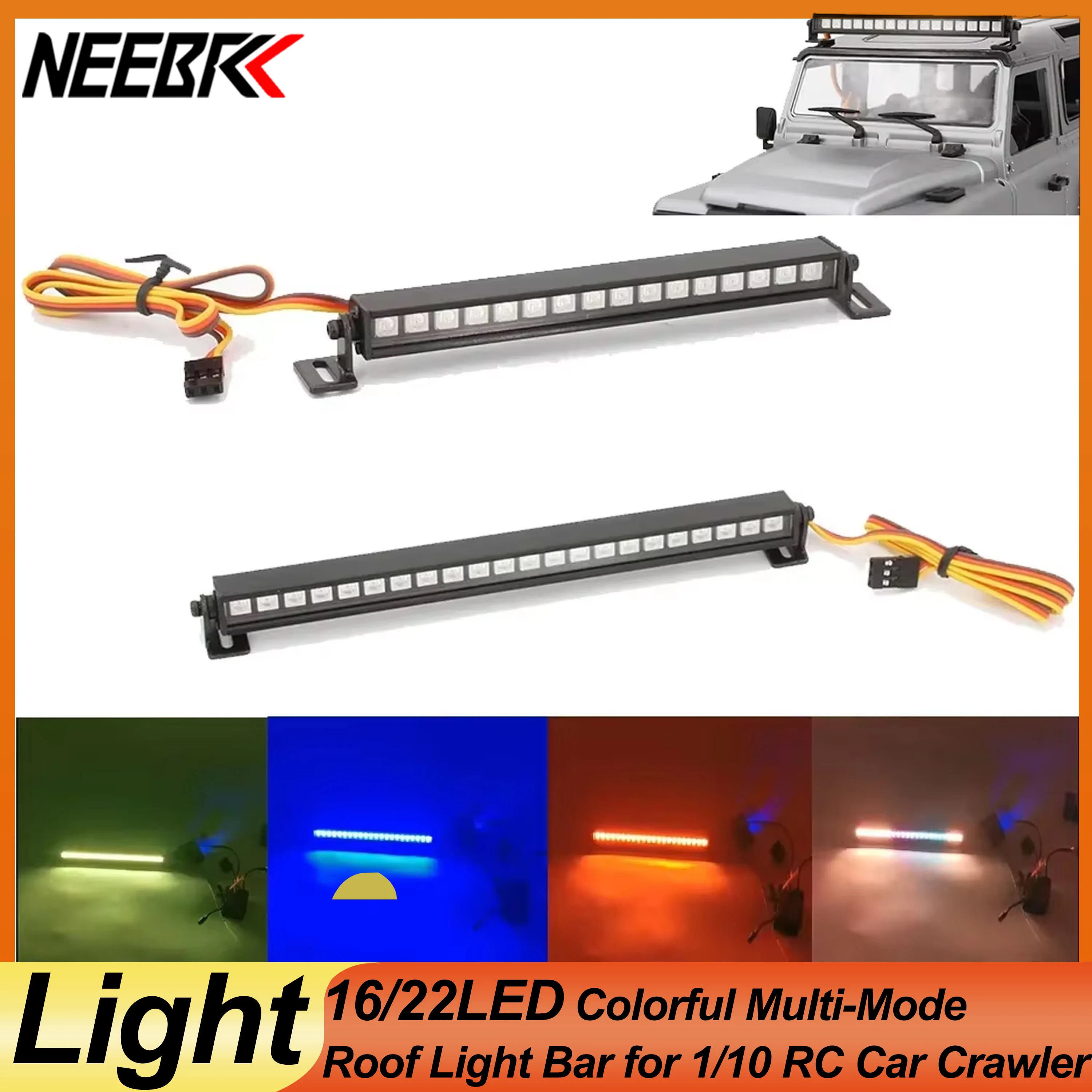 

16LED 22 LED Metal Multi-Mode Colorful Roof Lamp Light Bar for 1/10 RC Car Crawler Axial SCX10 90046 D90 Traxxas TRX-4 Parts