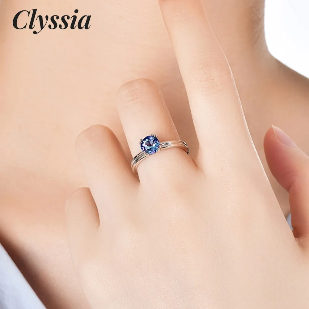 

CLYSSIA Silver 925 Gemstone Jewelry Color Change Lab Created Alexandrite Fashion Ring for Women Birthday Fine Jewelry Gifts