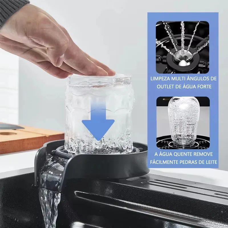 304 5 Water Discharge Modes Stainless Steel Waterfall Kitchen Sink Large Single Slot Integrated Digital Display Faucet Set