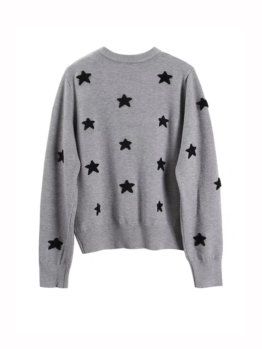 Fashion Sweet Cardigan Jumper Female Autumn Winter Star Flocking Embroidery Coat Sweater Basic Button Women\'s Knitted Tops C-316