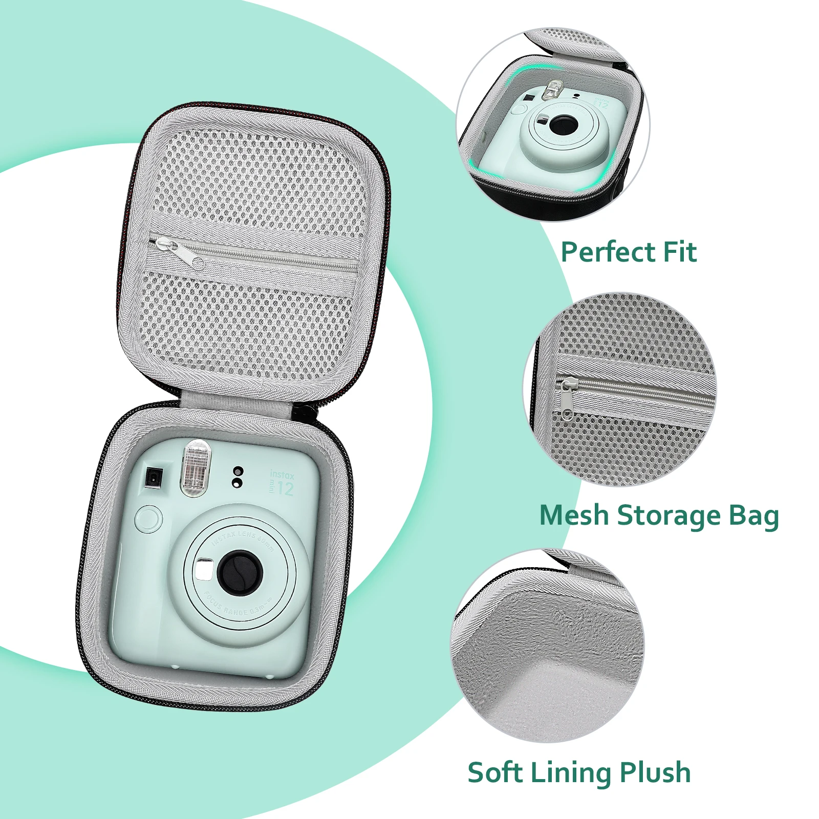 Casing keras untuk Fujifilm Instax Mini 12 kamera instan, tahan air tahan benturan, kantung pembawa bepergian (kamera tidak termasuk)