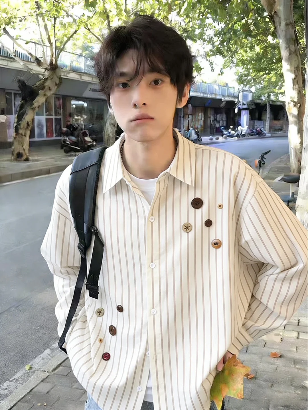 

Loose Fit Plaid Long Sve Men's irt Button Decorative Design Spring Outerwear Breathable Warm Non-fading Stain-resistant