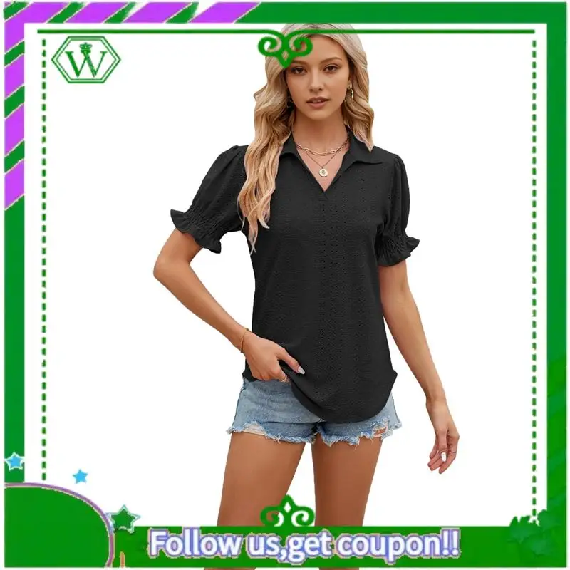 

A18P-Womens Dressy Casual Blouses Shirts Lapel Neck Business Casual Summer Tops