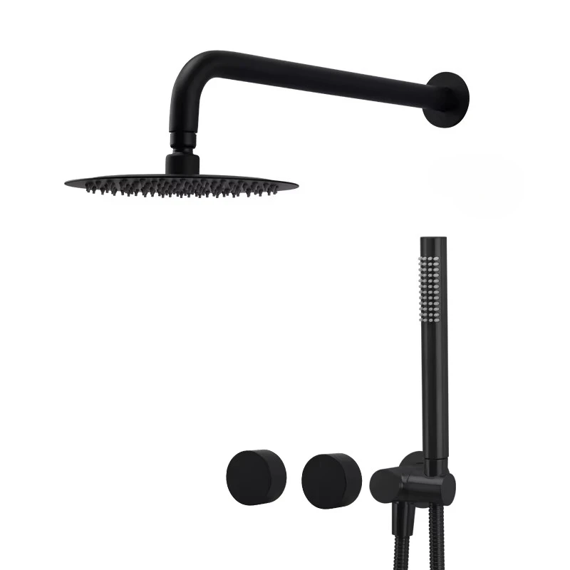 Factory Direct Sale Watermark Wall Mounted Hot Cold Tap Mixer Concealed Black Bathroom Faucets Shower Set Rain Shower Taps